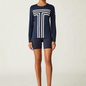 TORY SPORT Navy Long Sleeve performance shirt with White Stripe T Design